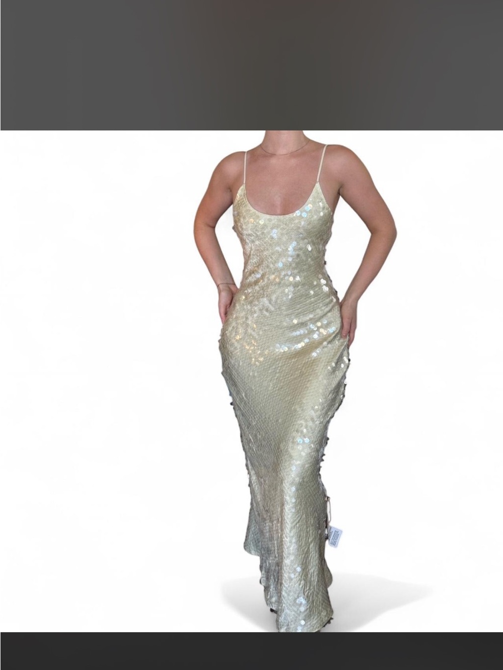 Topshop Cream Sequin Maxi Slip Dress with Spaghetti Straps